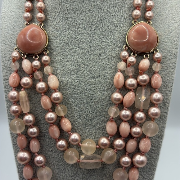 Monet Pink Multi-Strand Necklace Toggle Clasp Elegant Jewelry Salmon Pink - Picture 1 of 12